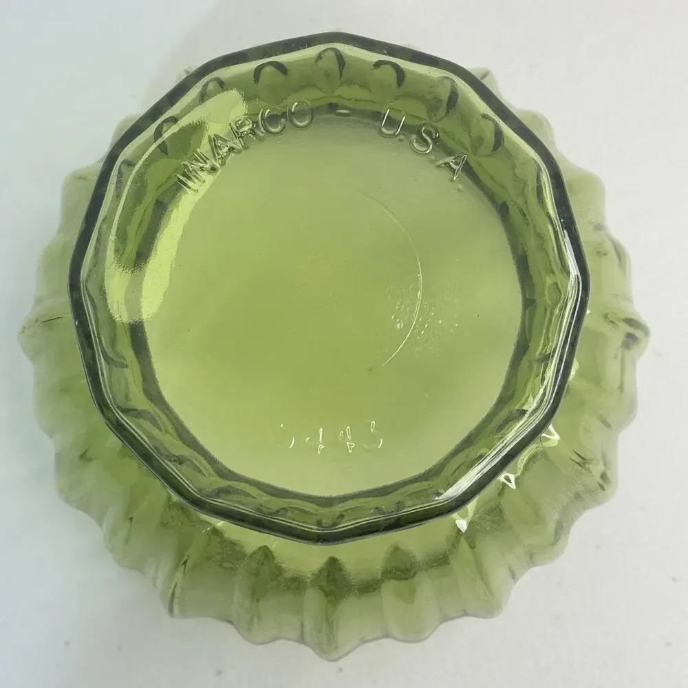 Inarco USA #5443 Olive Green Glass Ribbed Bowl Glass Plant Pot Vase VTG MCM